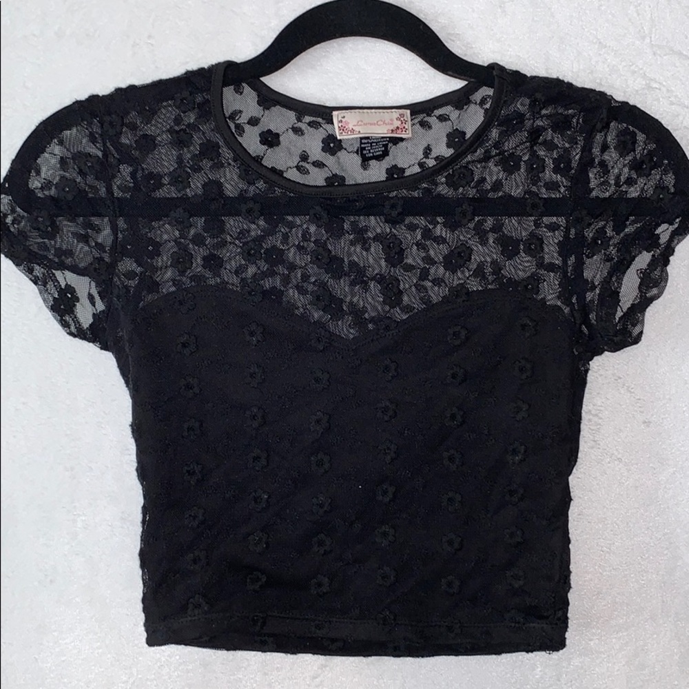 🖤 Black Flower LACE crop-top🖤